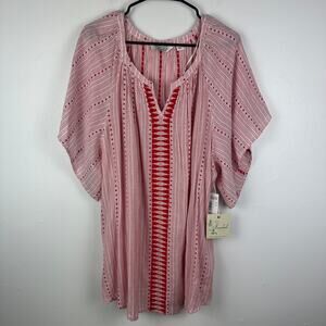 NWT Caffe Marrakesh Embroidered Elbow Flutter Sleeve Red/White Striped Blouse 2X